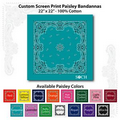 22"x22" Turquoise Custom Printed Paisley Imported 100% Cotton Bandanna